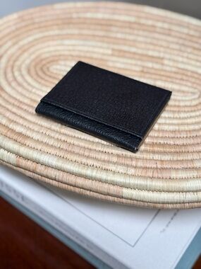 Buffalo Calf Leather Trifold Wallet Black Slim Minimalist NEW